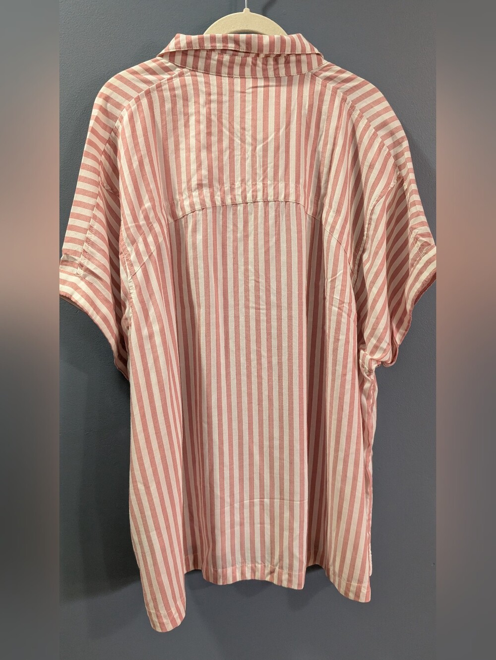 NEW L.L. Bean Women’s Pink and White Stripe Button-Up Short Sleeve Shirt 2x *R25 - Picture 2 of 10